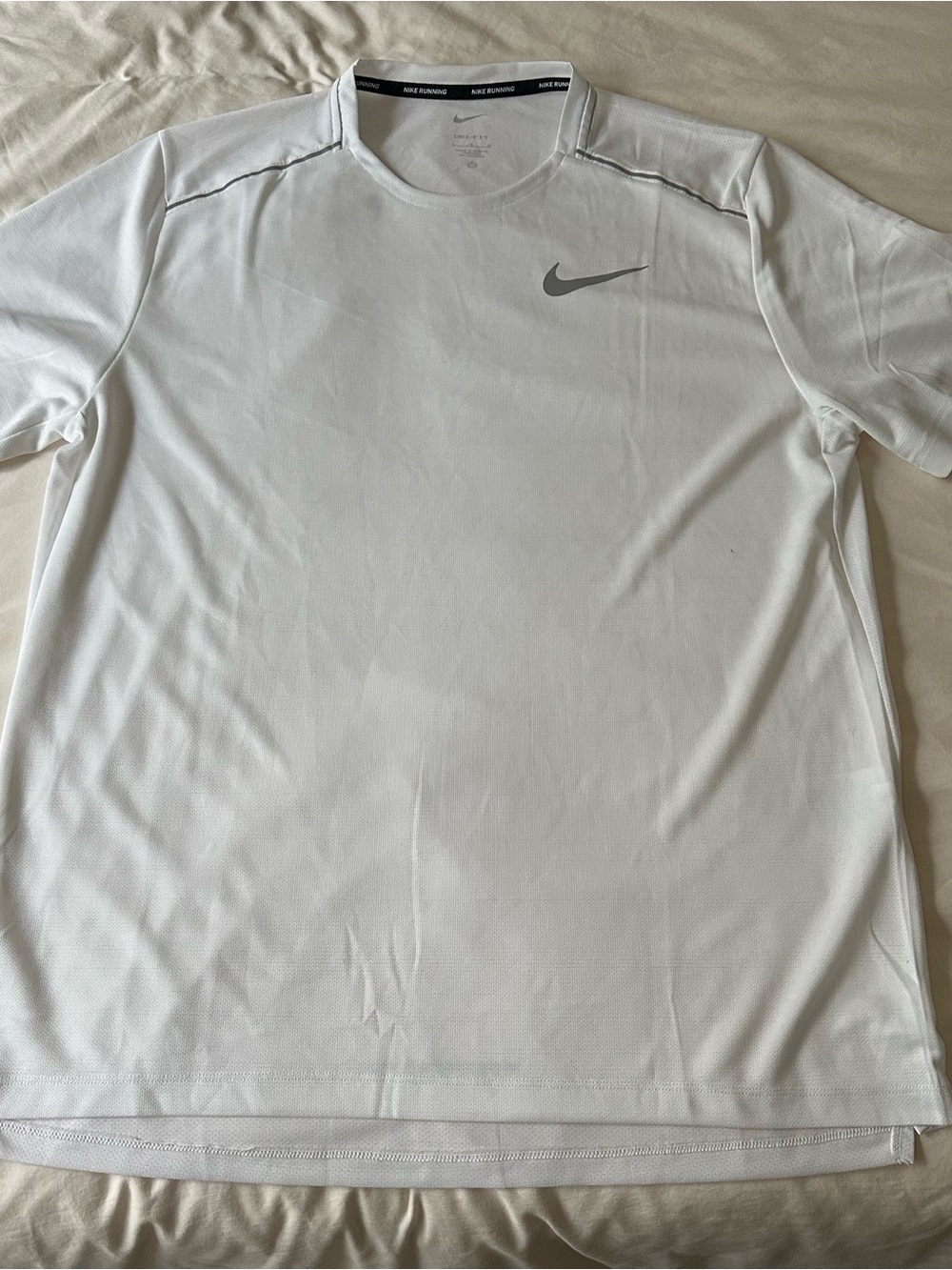 Nike White Short Sleeve Dri-FIT Athletic Tee with Gray Swoosh